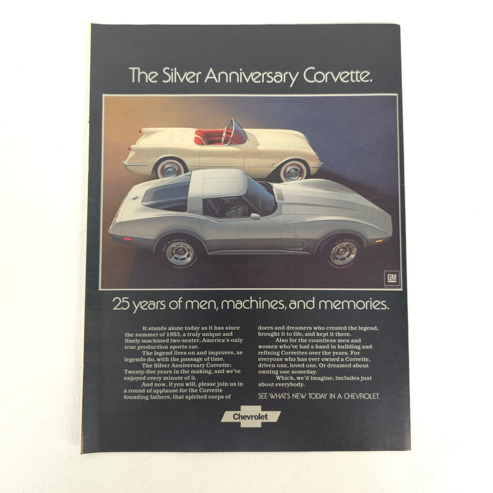 Vintage 1978 Corvette Silver Anniversary Print Ad Chevrolet Car Show Display Art